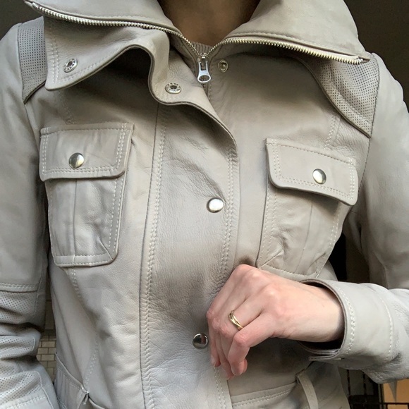 Taupe real leather jacket - Picture 5 of 10